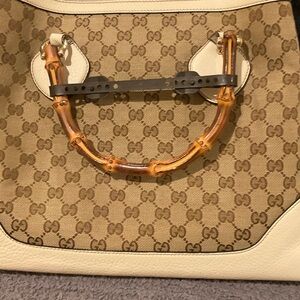 Gucci Beige and Brown Tote with Bamboo Accent